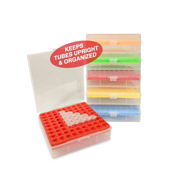 BetterBoxStorage Box with hinged lid, 81 x 1.5mL to 2.0mL Microtubes pack of 5, assorted colors