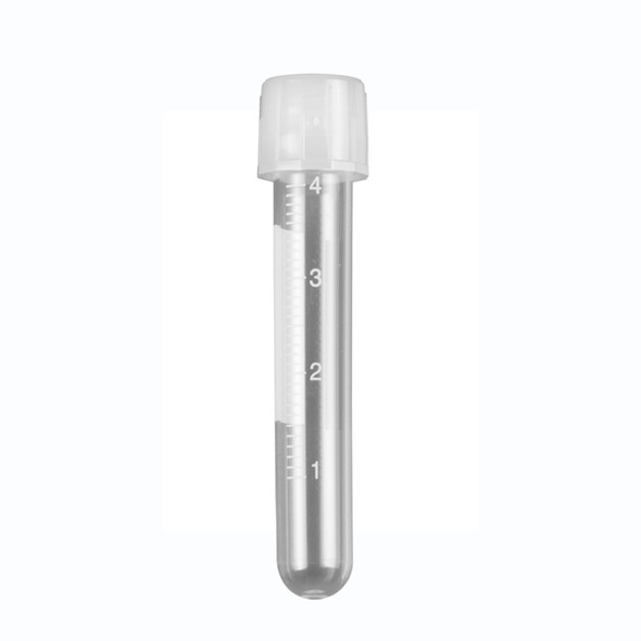 Culture Tube, 5mL, 12 x 75mm, PP,  w/ separate 2-position screw-cap, non-sterile, non-graduated, 1000 tubes and capped bulk packed separately