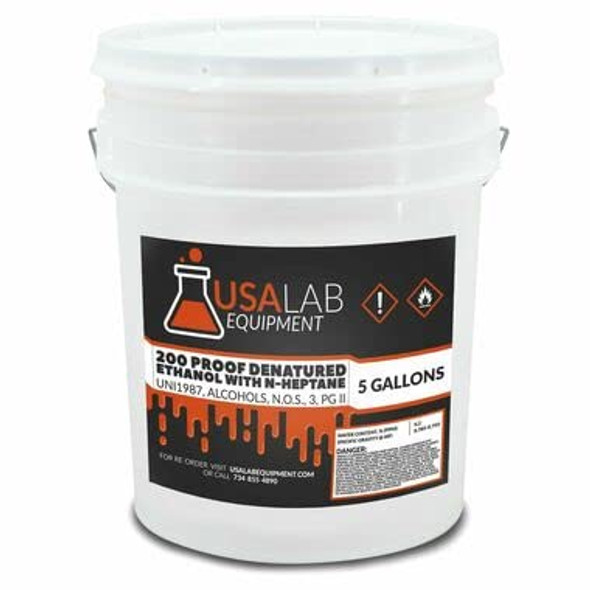 USA Lab 200 Proof Denatured Ethanol with N-Heptane - 5 Gallon 5% Heptane or CDA 12-A 200 Blended Azeotropic Product Food and USP Grade