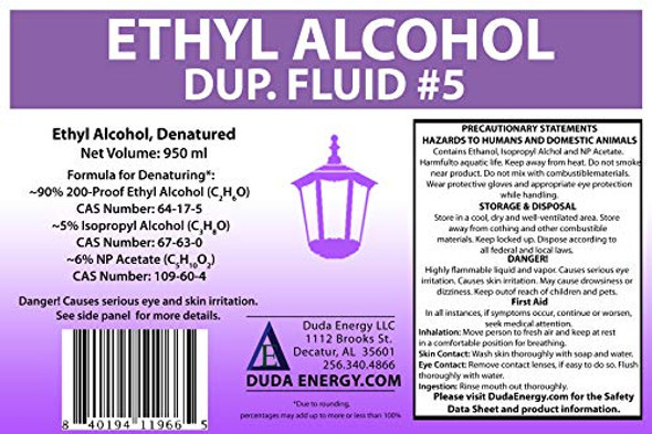 Duda Energy eth950 950 mL Bottle of Denatured Ethanol with 200-Proof Ethyl Alcohol IPA and NP Acetate