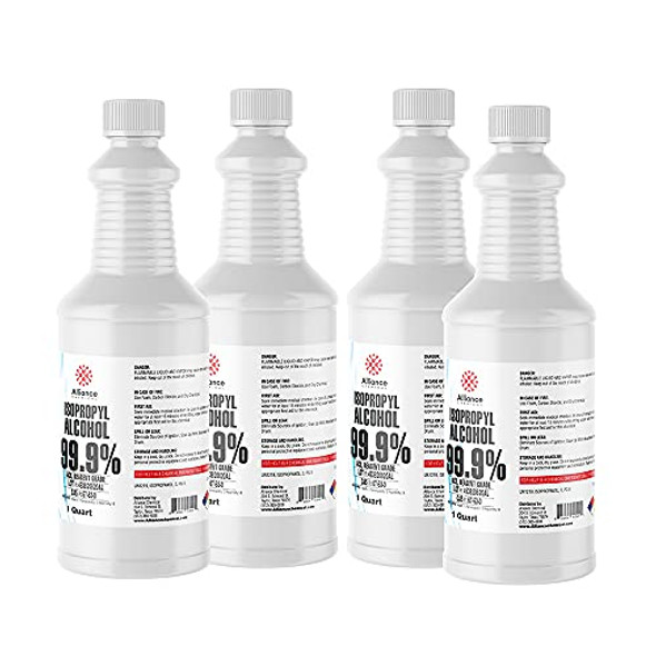 Isopropyl Alcohol 99.9% - ACS Reagent Grade - 1 Gallon - (4) 32 FL Oz Bottles - High Purity Lab Grade Rubbing Alcohol - Made in America - Alliance Chemical