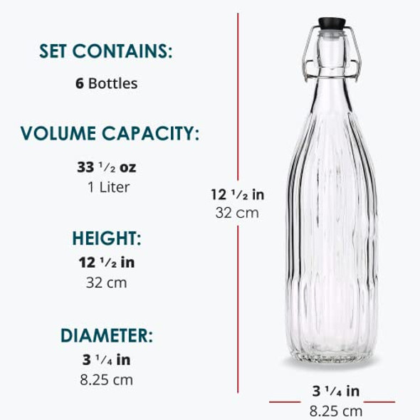 Linear Designed Brewing Bottles, Swing Top, 1 Liter, Set of 6