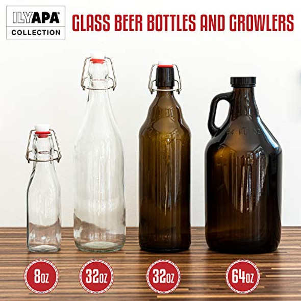 8 Ounce Clear Swing Top Glass Beer Bottles for Home Brewing - Carbonated Drinks, Kombucha, Kefir, Soda, Juice, Fermentation, 12 Pack Glass Bottle with Airtight Rubber Seal Flip Caps