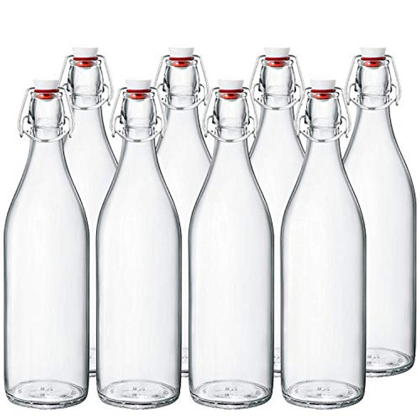 CLear Beer Bottles 16 oz,Encheng Easy Cap Glass Bottle with Stopper,Home Brewing Bottles with Swing Top for Oil,Vinegar,Beverages,Beer,Water,Kefir,Iced Tea,Soda 8 Pack …