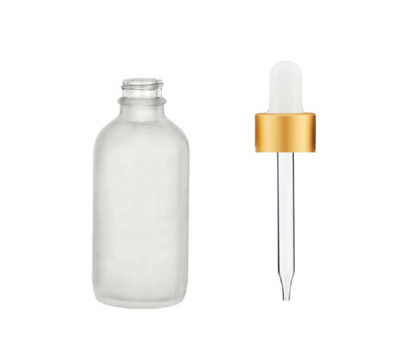 4 Oz Frosted Glass Bottle w/ White Matte Gold Glass Dropper