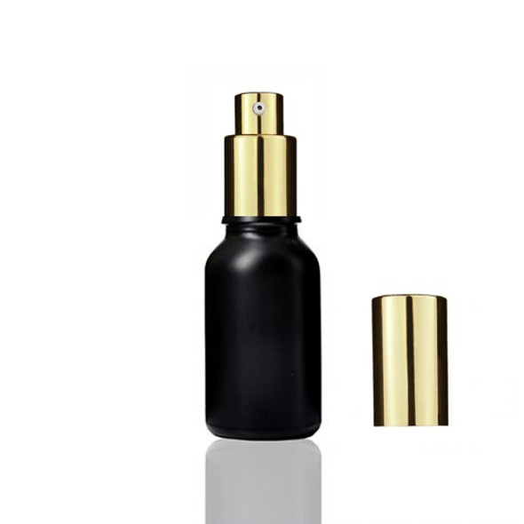 15ml Shiny Black Euro Dropper Bottle  Shiny Gold Treatment Pump 18-DIN neck finish