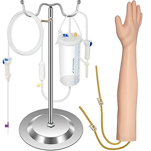 Intravenous Practice Arm Kit Made of PVC, Latex Material Phlebotomy Arm with Infusion Stand, Practice Arm for Phlebotomy with a Storage Handbag, IV Practice Arm Kit for Venipuncture Practice