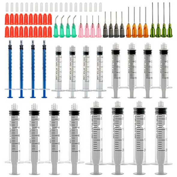 1ml, 3ml, 5ml,10ml, 20ml Glue Applicator Syringes with 14ga, 15ga,16ga, 18ga, 20ga Blunt Tip Needles and Caps for Refilling and Measuring Liquids, Vape, Oil or Glue Applicator