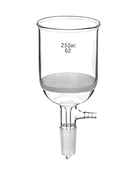 QWORK 250ml Filtering Buchner Funnel Medium Frit (G2) Lab Glassware with Standard 24/40 Joint and Vacuum Serrated Tubulation