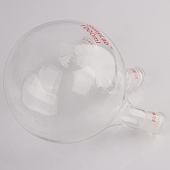 stonylab Glass Heavy Wall 3 Neck Round Bottom Flask RBF, with 19/22 Center and Side Standard Taper Outer Joint (1000ML)