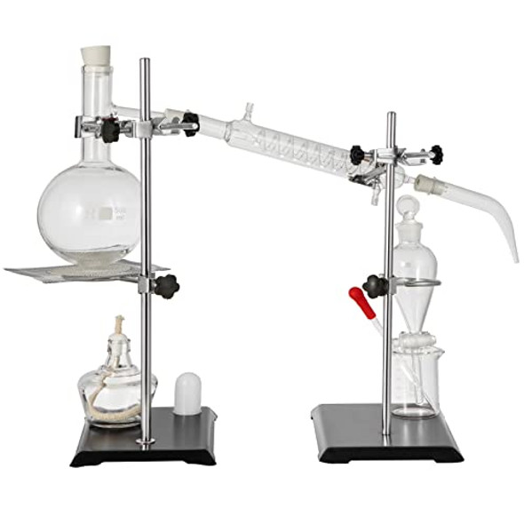 VEVOR Distillation Apparatus Kit 500ml Essential Oil Distiller Fractional Distillation Kit Lab Glassware Distillation Apparatus Short Path Distillation Kit Organic Chemistry Glassware Kit