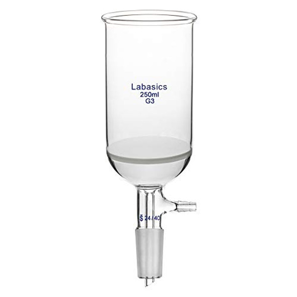 Labasics Borosilicate Glass Buchner Filtering Funnel with Fine Frit (G3), 65mm Inner Diameter, 100mm Depth, with 24/40 Standard Taper Inner Joint and Vacuum Serrated Tubulation (250ml)