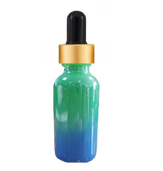 1 Oz Sage Green and Blue Multi-fade Bottle w/ Black Matt Gold Calibrated Glass Dropper