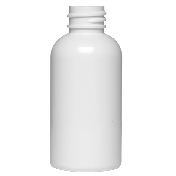 2 oz white PET QUAT plastic boston round bottle with 20-410 neck finish - Case of 1350