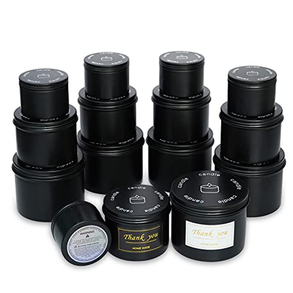 27 Pieces Candle Tins 2.5 oz/4 oz/8 oz Candle Jars Black Metal Tin Cans DIY Candle Empty Tins Round Candle Containers for Candle Making Small Items Storage Party Home Decorations, Mixed Sizes