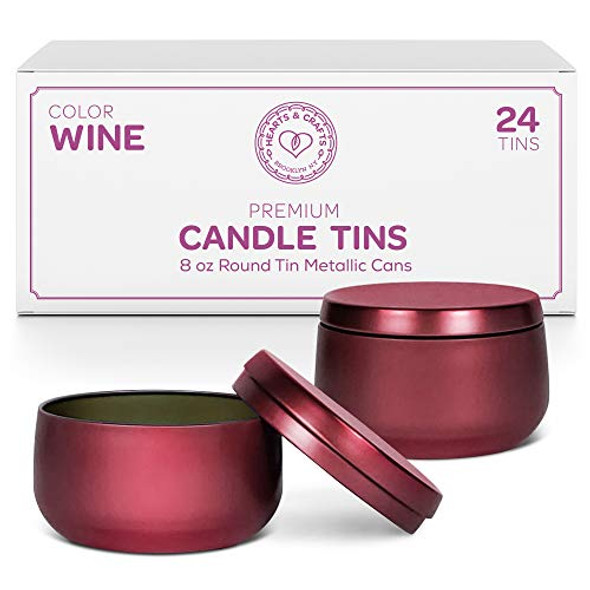 Empty Tin Candle Jars for Making Candles - Candle Tins 8oz - 24 Tin Candle Jars with Lids for Candle Making - Wine