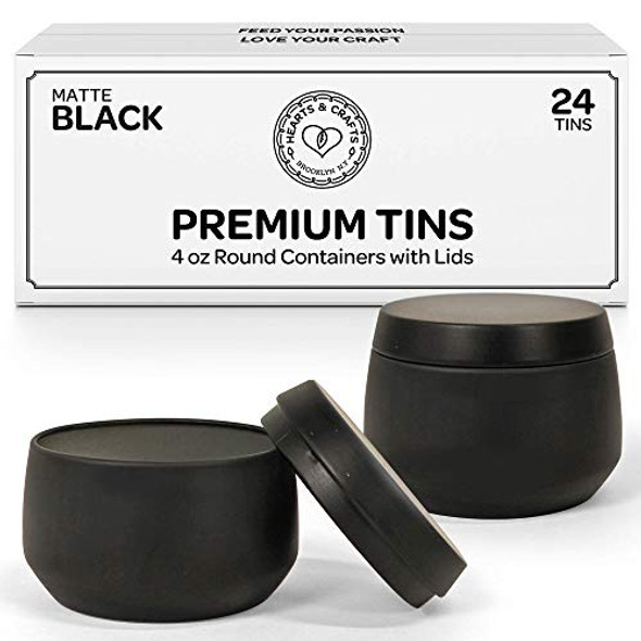 Tin Candle Jars for Making Candles - Candle Tins 4oz - 24 Tin Candle Jars with Lids for Candle Making - Black