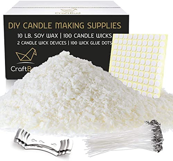 Candle Wax - DIY Candle Making Supplies with 10 LB Soy Wax for Candle Making - Full Candle Making Kit for Adults and Kids with 10lb Soy Candle Wax Flakes, 100 Pre-Waxed Candle Wicks and More