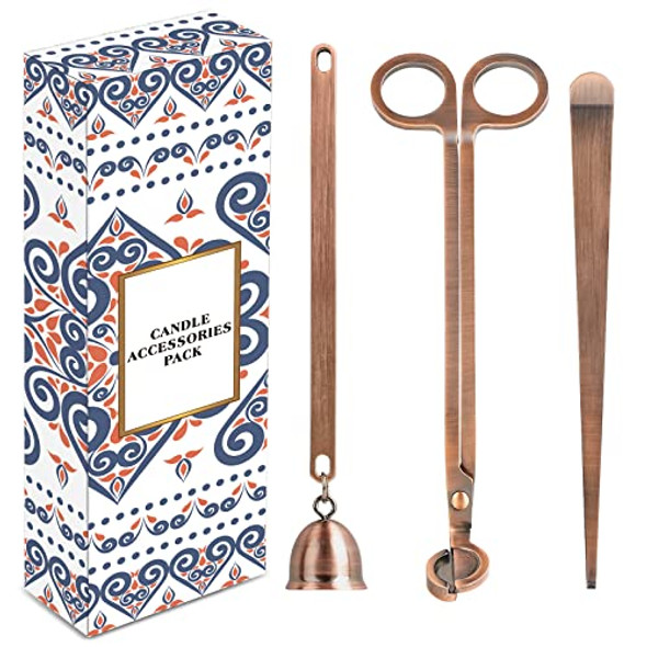 3 in 1 Candle Accessory Set, Candle Wick Trimmer Candle Cutter, Candle Snuffer, Candle Wick Dipper with Gift Package for Candle Lover (Copper)