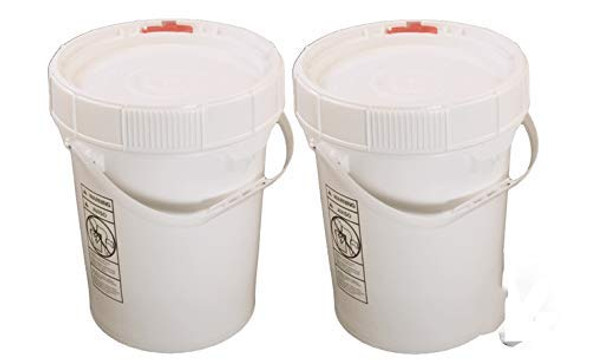 5 Gallon White BPA Free Durable Food Grade Bucket With Screw Lid | All Purpose Specialty Storage Plastic Pail Safety | Air-tight Design with Child Resistant Button - 2 PACK