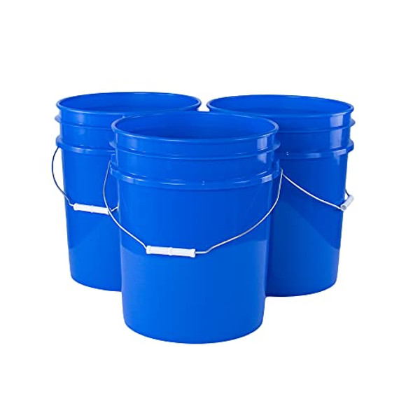 5 Gallon White Plastic Bucket Only - Durable 90 Mil All Purpose Pail - Food Grade Buckets NO LIDS Included - Contains No BPA Plastic - Recyclable - Buckets ONLY (Pack of 20, Blue)