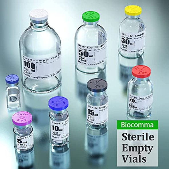 Biocomma 3ml 10pcs Sterile Empty Vial with Plastic Aluminum Flip Off Caps，Penicillin Bottle 13mm Crimp Top Sterile Transparent Borosilicate Lab Sample Vial (Transparent)