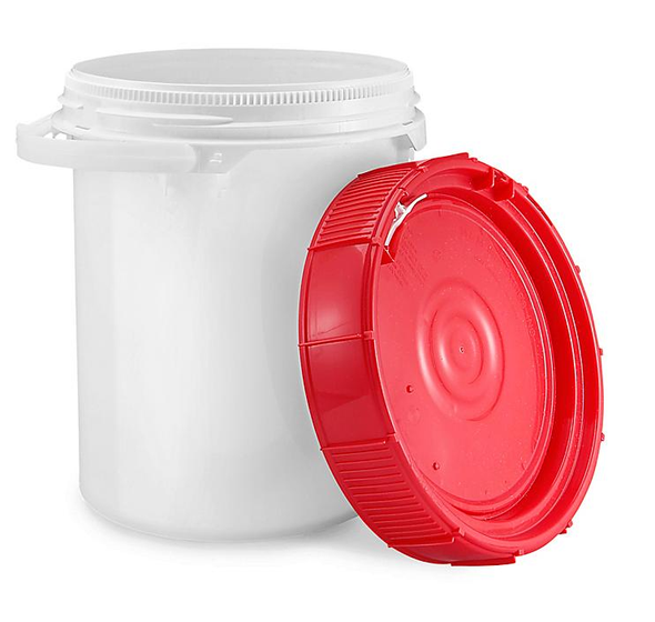 5 Gallon White BPA Free Durable Food Grade Bucket With Red Screw Lid - 5 PACK