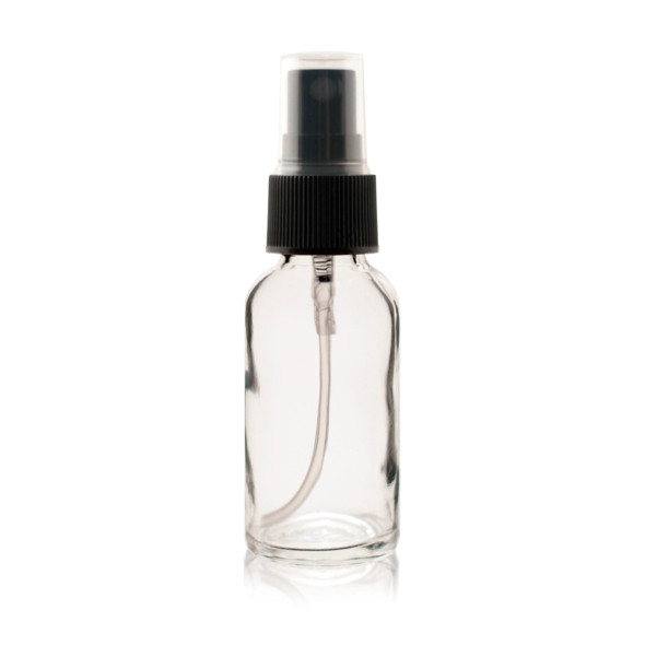 1/2 oz. CLEAR Glass Bottle w/ Black Fine Mist Sprayer