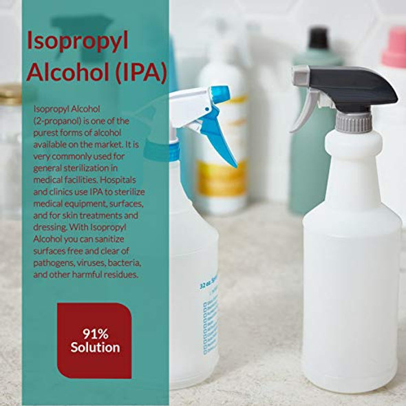 Jermee Isopropyl Alcohol (IPA) 91% Purity - USP/Medical Grade - First Aid Antiseptic, Topical Rubbing Alcohol, Made in The USA, 32 Ounce, 4 Bottles