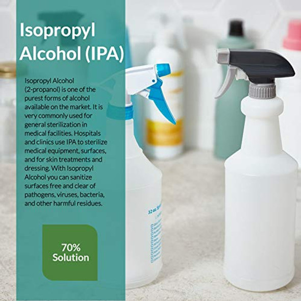 Jermee Isopropyl Alcohol (IPA) 70% Purity - USP/Medical Grade - First Aid Antiseptic, Topical Rubbing Alcohol, Made in The USA, 32 Ounce, 4 Bottles