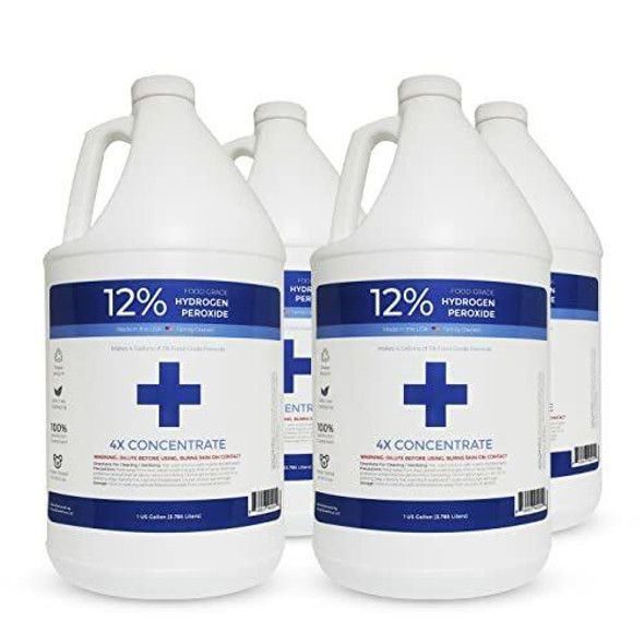 PV 12percent Food Grade Hydrogen Peroxide 4 Gallons - No Added Stabilizers - Made in The USA derived from 35percent Food Grade Hydrogen Peroxide