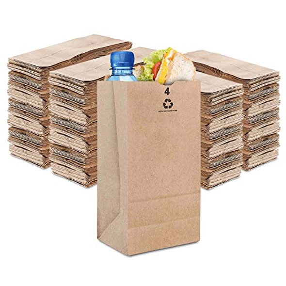 4-Lb Kraft Paper Bags (500 Pack) - Small Brown Paper Bags for Lunch - Grocery Deli Paper Bags - Paper Sandwich Bags - Small Kraft Bakery Bags -