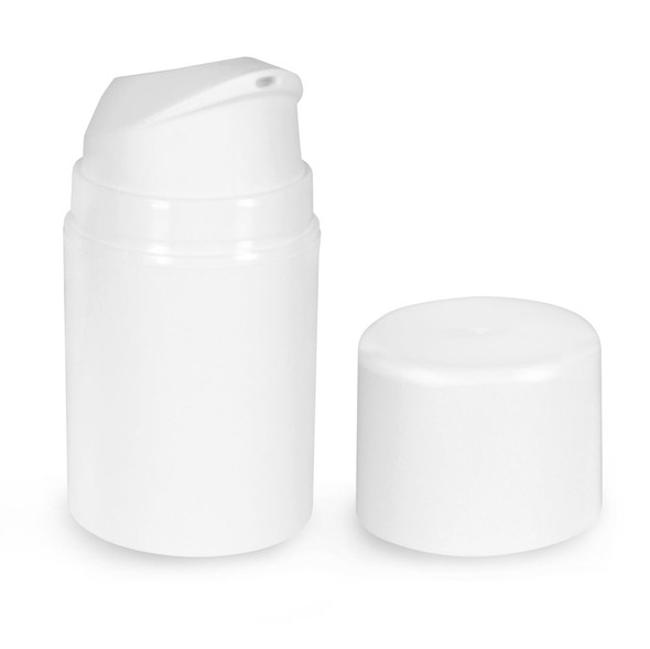 50 mL white PP container with white PP airless pump and white overcap (unassembled) - Case of 560