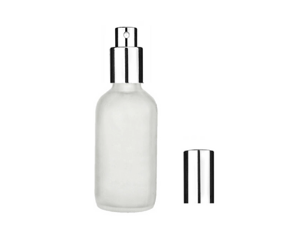 100ml Frosted Euro Glass Bottle w/ Shiny Silver Fine Mist Sprayer