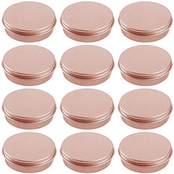 0.5 Ounce Aluminum Tin Jar Refillable Containers 15 ml Aluminum Screw Lid Round Tin Container Bottle for Cosmetic ,Lip Balm, Cream, 12 Pcs Rose Gold