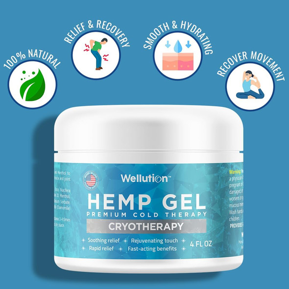 WELLUTION Cryotherapy Hemp Gel MSM 30x Power All-Natural Seed Oil Extract - Extra Strength Massage Lotion with Arnica, Menthol and Organic Oils