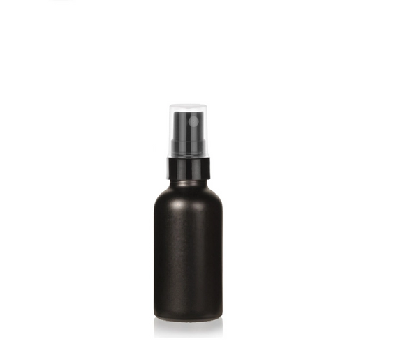  1 Oz Matte Black Glass Bottle w/ Black Smooth Fine Mist Sprayer