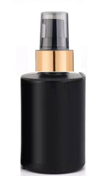 1 Oz Black Cylinder Glass Bottle with 20-400 neck finish with Black Gold Treatment Pump