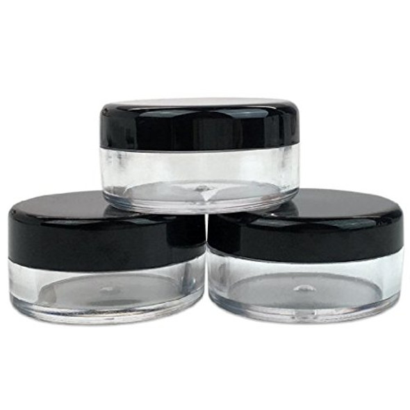 50 New, 5 Gram Plastic Pot Jars, High Quality, Empty, Clear, Cosmetic Containers, With BLACK Lids.