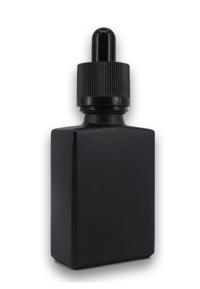 1 oz Matt BLACK SQUARE Glass Bottle w/ Black Child Resistant Tamper Evident Glass Dropper
