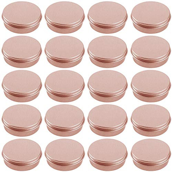 2 Ounce Aluminum Tin Jar Refillable Containers 60 ml Aluminum Screw Lid Round Tin Container Bottle for Cosmetic, Lip Balm, Cream, 20 Pcs Rose Gold