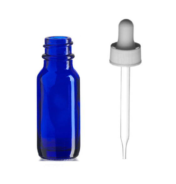 1/2 oz (15ml) COBALT BLUE Glass Bottle - w/ White Regular Glass Dropper