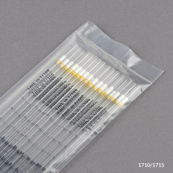 Serological Pipette, 1mL, PS, Standard Tip, 275mm, Non-Sterile, Yellow Band, 25/Pack