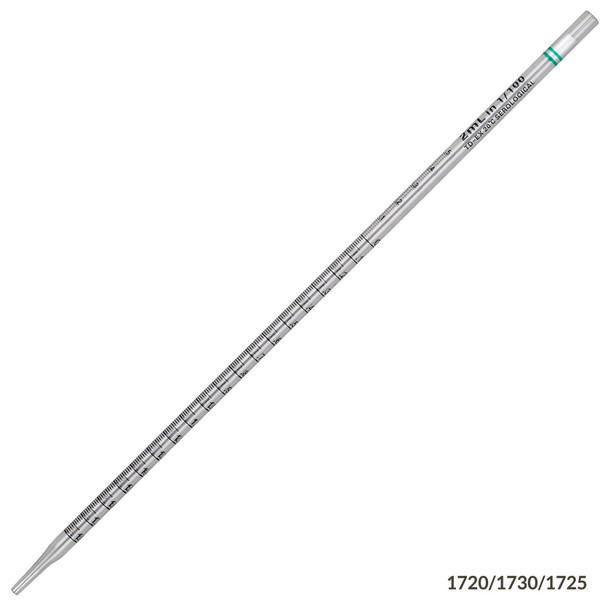 Serological Pipette, 2mL, PS, Standard Tip, 275mm, STERILE, Green Band, Individually Wrapped, 500/Dispenser Box