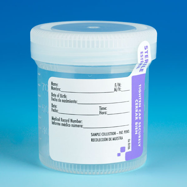Container: Tite-Rite, Wide Mouth, 90mL (3oz), PP, STERILE, Attached White Screw Cap, ID Label with Tab Seal, Graduated