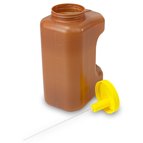 Container, 24 Hour Urine Collection, 3000mL (3 Liter), Affixed TransferTop Screwcap, Amber