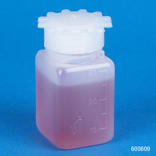 Bottle with Screwcap, Wide Mouth, Square, Graduated, PE (Cap: PP), 50mL