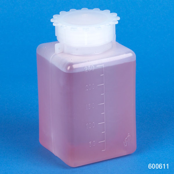 Bottle with Screwcap, Wide Mouth, Square, Graduated, PE (Cap: PP), 250mL