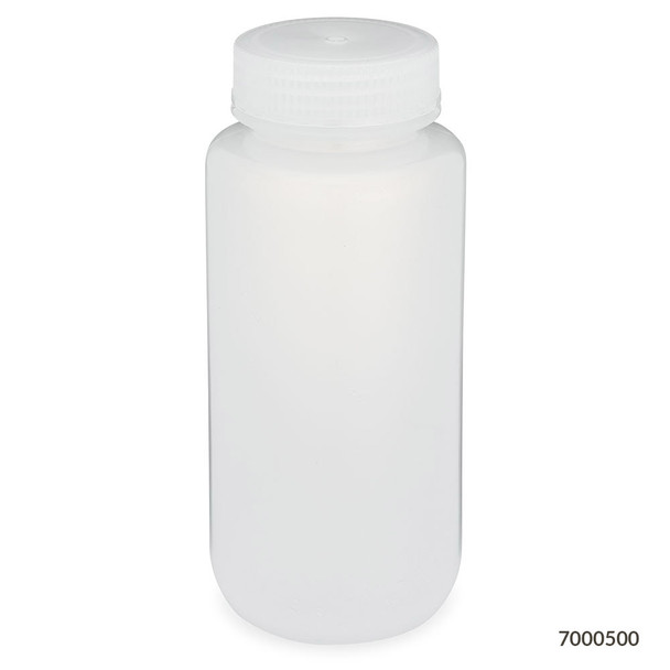 Bottle, Wide Mouth, PP Bottle, Attached PP Screw Cap, 500mL, 12/Pack