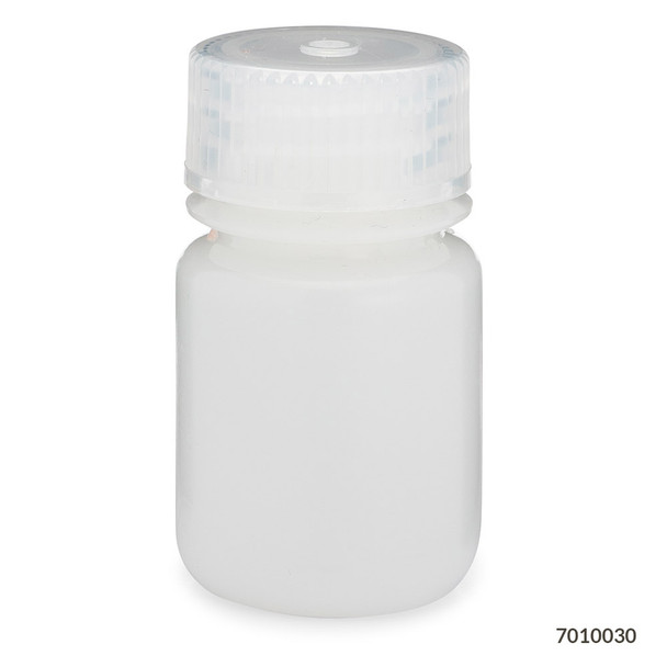 Bottle, Wide Mouth, HDPE Bottle, Attached PP Screw Cap, 30mL, 12/Pack